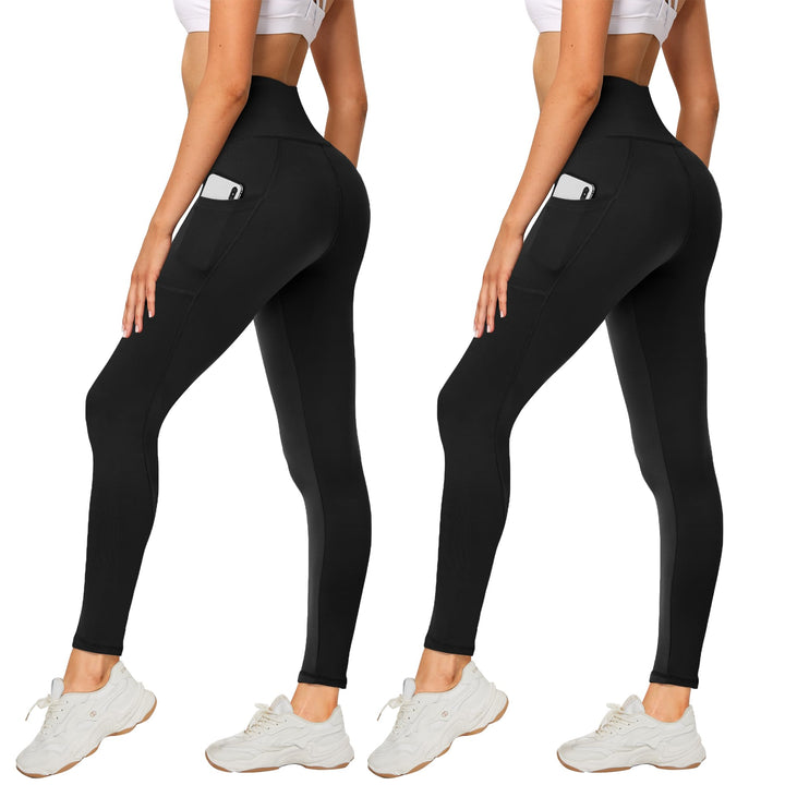 AMIYOYO 2er Pack Leggings für Damen High Waist Leggins Blickdicht Elastische Bauchweg Hosen Weiche S