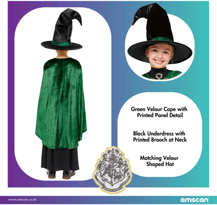 Amscan - Kinderkostüm Professor Mc Gonagall aus Harry Potter, Kleid, Umhang, Hut, Magierin, Zauberin