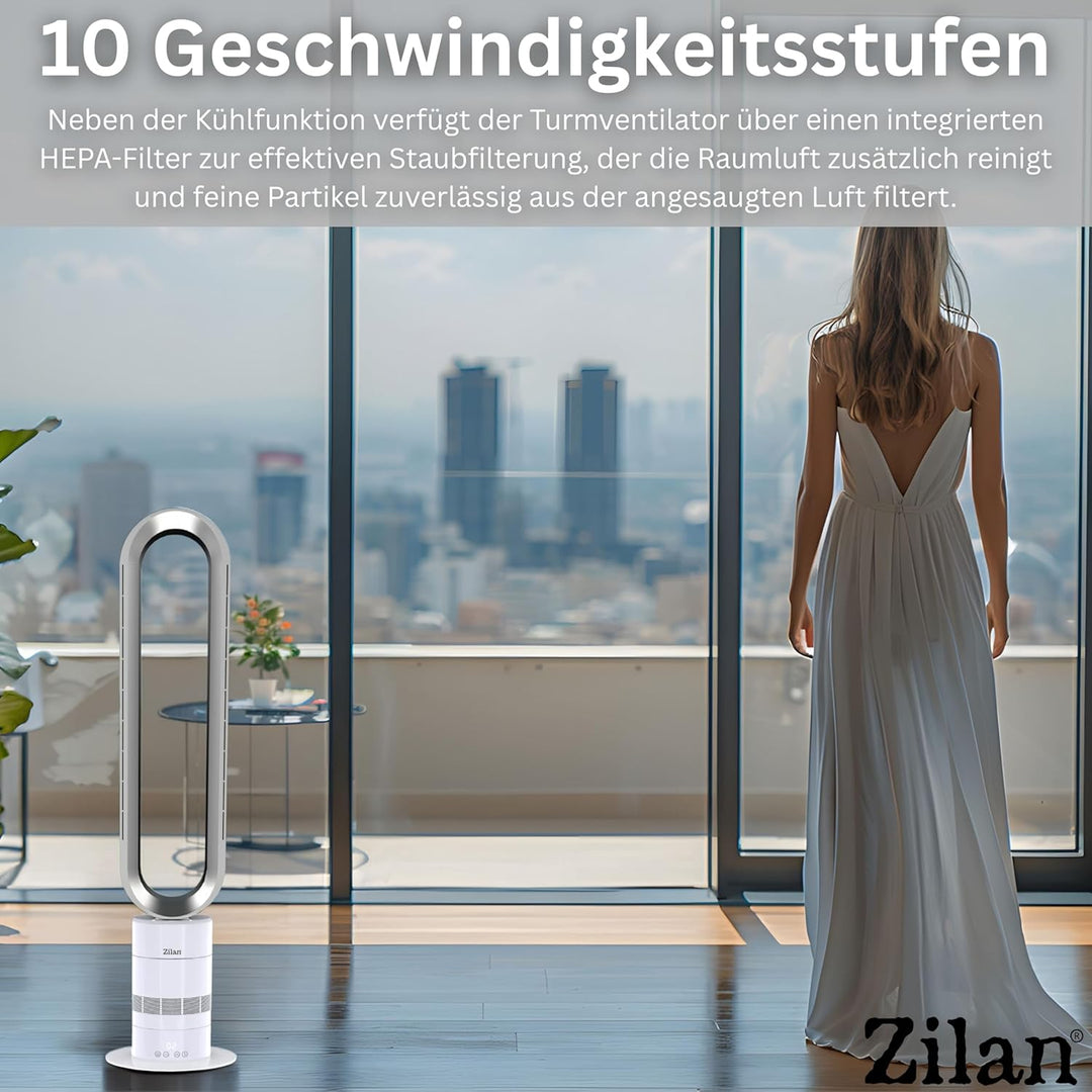 Zilan Turmventilator leise mit Fernbedienung – energiesparender BLDC Motor Standventilator mit Kühlu