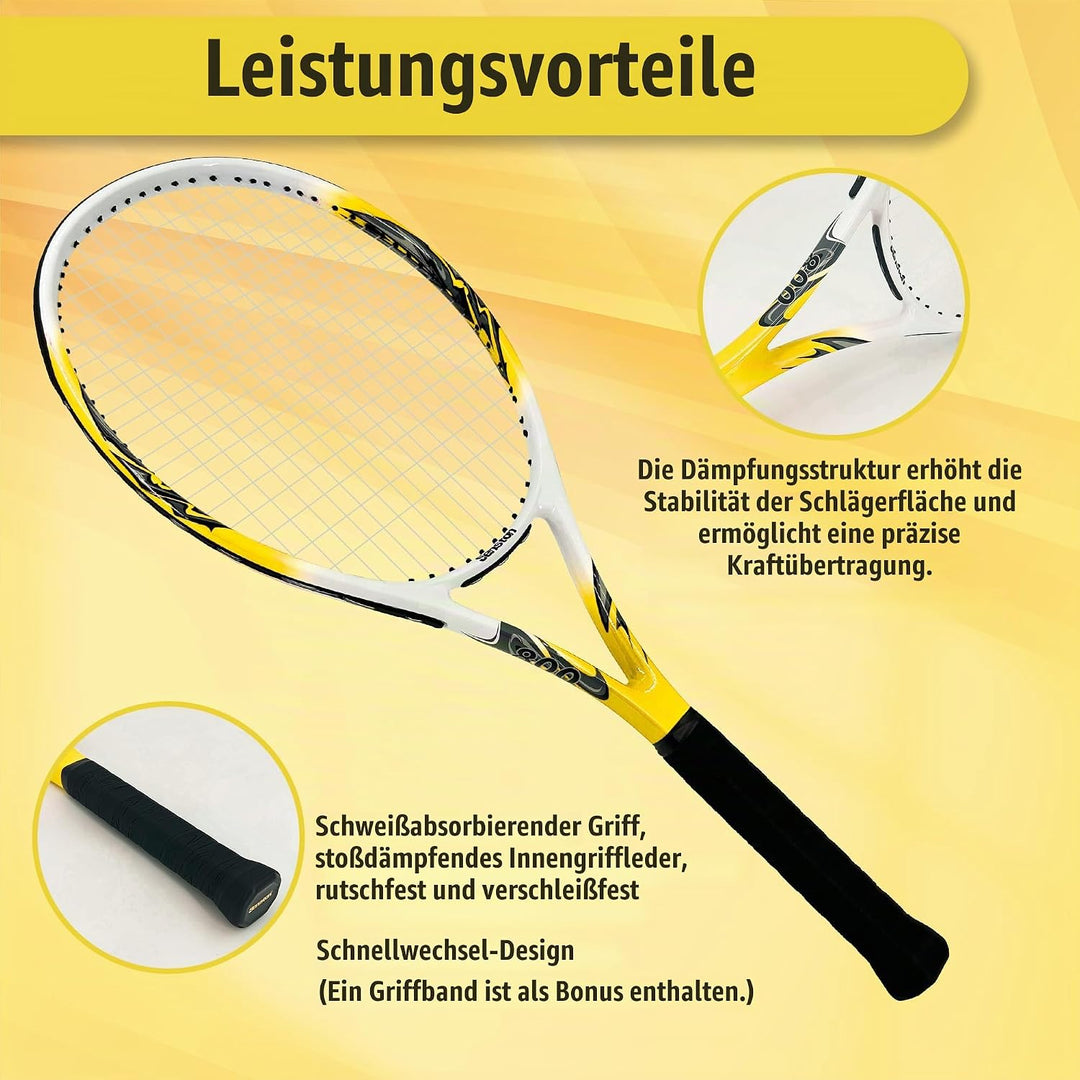 Senston Tennisschläger 68,6 cm, Professioneller Training Tennis Racket für Damen Herren yellow 27 in