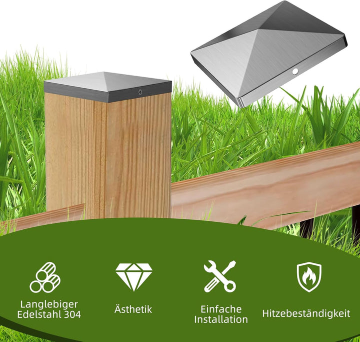 Pfostenkappen, 10x10cm Zaunkappe 10 Stück Edelstahl Abdeckkappen Pfostenabdeckung Zaunpfosten Kappen
