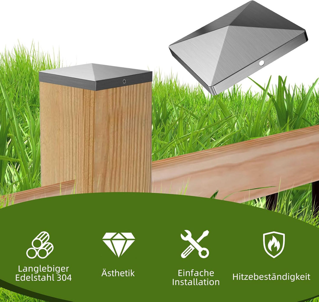Pfostenkappen, 10x10cm Zaunkappe 10 Stück Edelstahl Abdeckkappen Pfostenabdeckung Zaunpfosten Kappen
