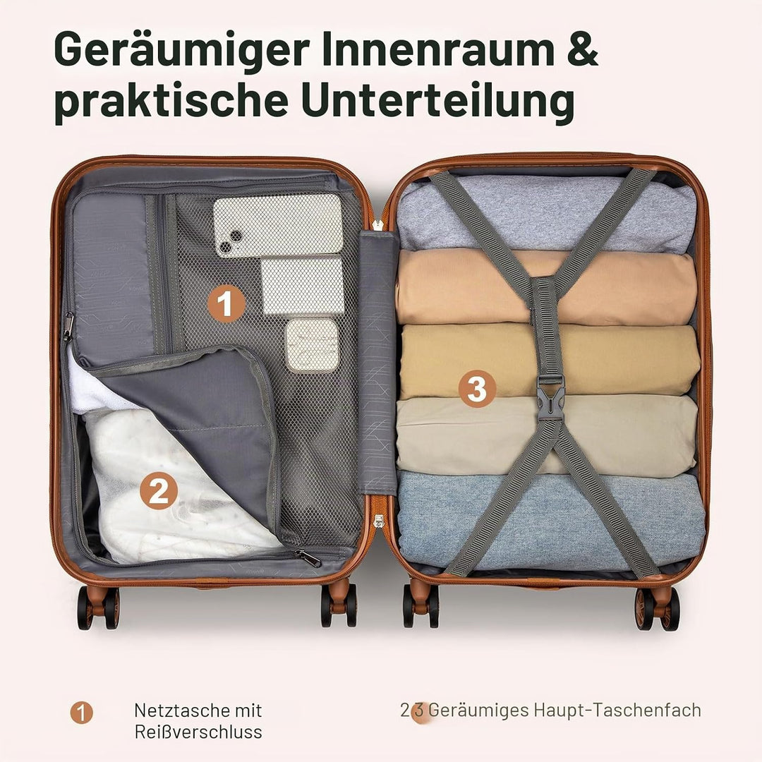 KONO Koffer Reisekoffer Trolley Kofferset 4 Teilig von ABS+PC Hartschalenkoffer mit TSA-Schloss, 4 R