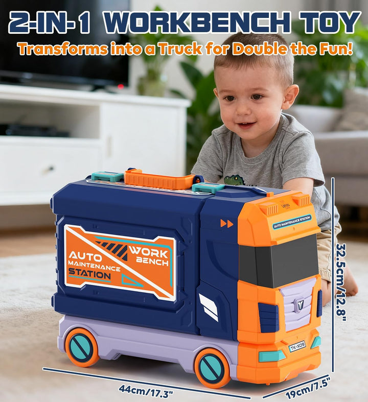 Lehoo Castle Werkbank Kinder 83cm Grossformat, Transformierbarer LKW mit Elektrischem Werkzeug Bohrh