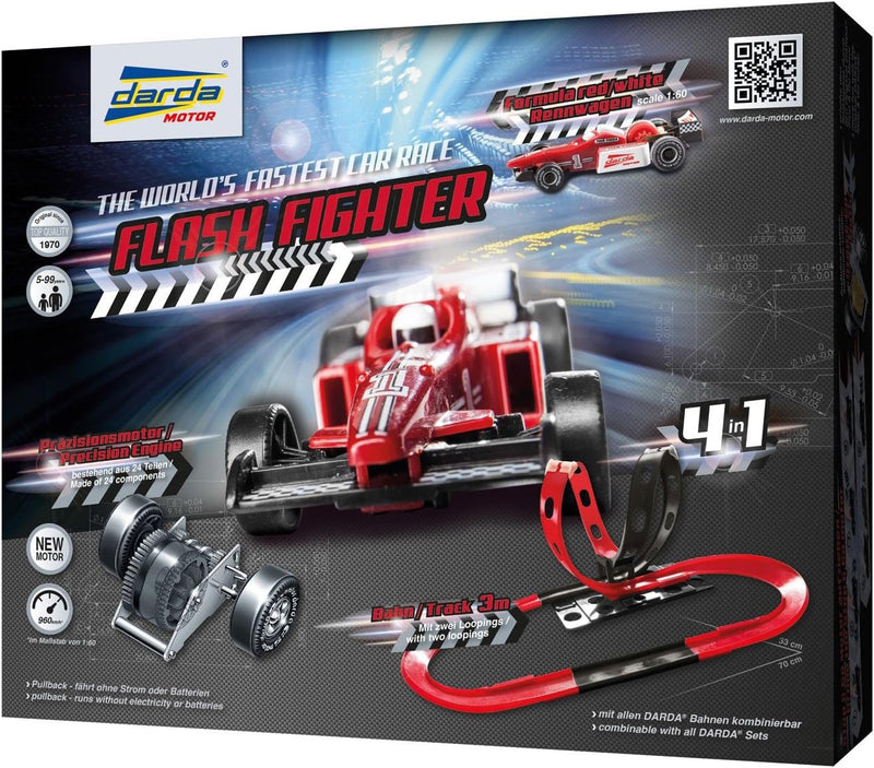 Darda 50241 - Darda Rennbahn Set Flash Fighter, Autorennbahn für Darda Autos, Rennstrecke ca. 3 Mete