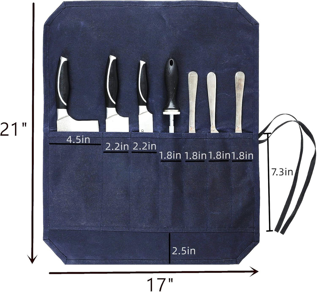 Denifiter strapazierfähiges gewachstes Segletuch, Messer-Rolltasche mit 7 Taschen, blau, Blau