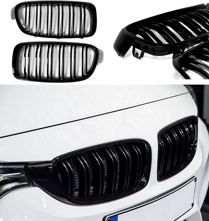 Passend für 3er F30 F31 Schwarz Glanz Kühler- Sport- Front- Doppel- Rippen- Grill Links Rechts 2011-