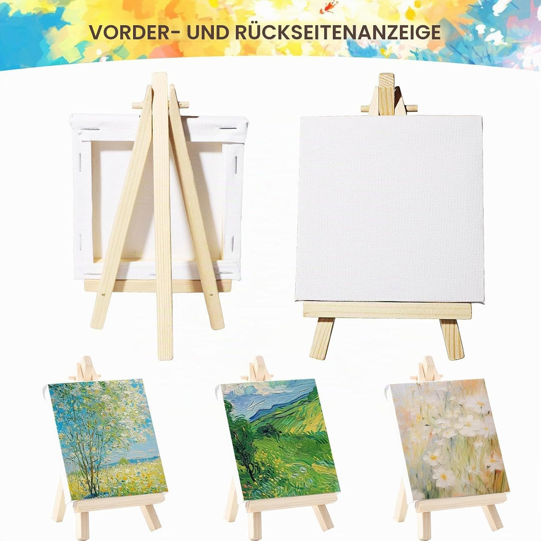 Mini Leinwand mit Mini Staffelei Set 15 Stück Dreieck Staffelei aus Massivholz für DIY-Malerei Kinde
