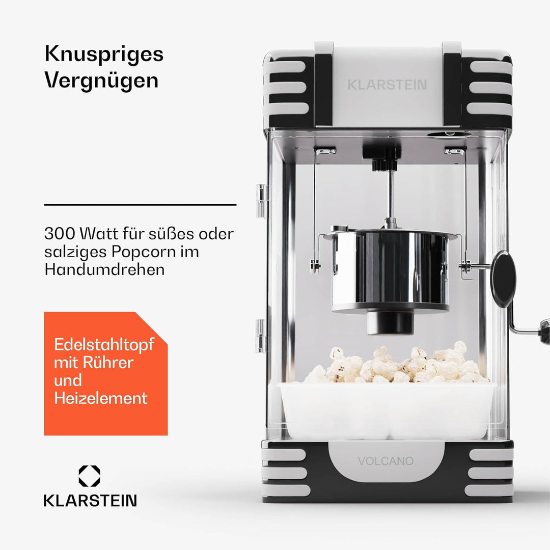 Klarstein Popcornmaschine Klein, Popcornmaschine für Süsses &amp; Salziges Popcorn, 300W Popcorn Maker,