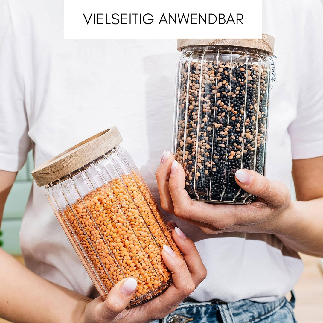 Econovo® Vorratsgläser mit Deckel geriffelt (700ml | 3-tlg.), stapelbar und luftdicht, Küchenaufbewa