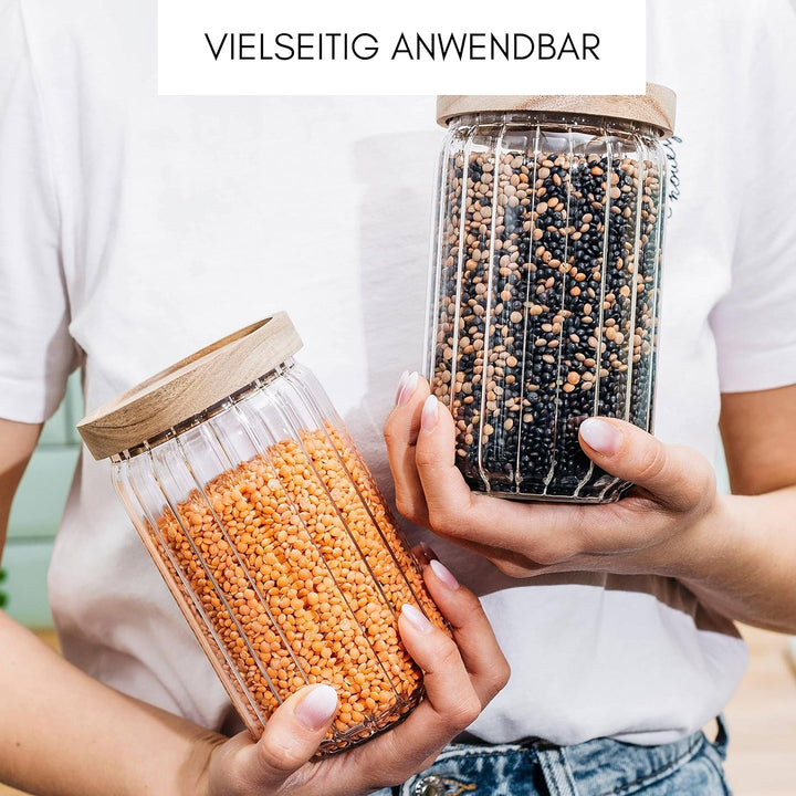 Econovo® Vorratsgläser mit Deckel geriffelt (700ml | 3-tlg.), stapelbar und luftdicht, Küchenaufbewa