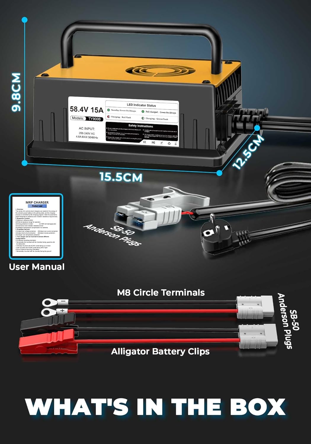 58,4V 15A LiFePO4 Lithium Batterie Ladegerät für 48V(51,2V) Lithium Eisenphosphat, Ladegerät für Lit