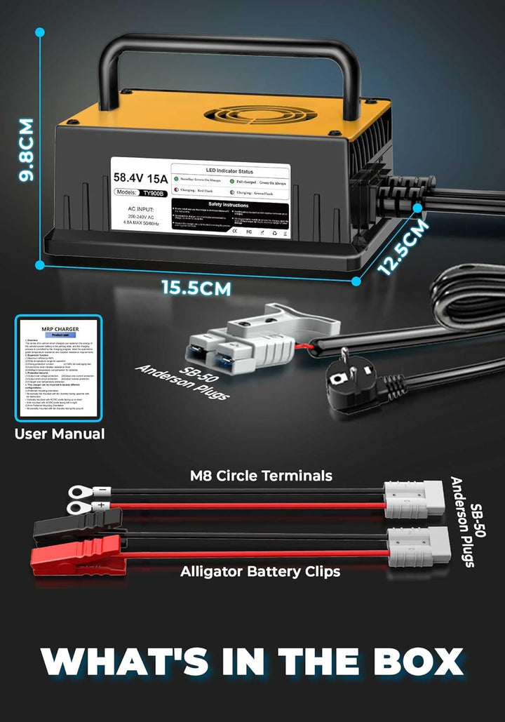 58,4V 15A LiFePO4 Lithium Batterie Ladegerät für 48V(51,2V) Lithium Eisenphosphat, Ladegerät für Lit