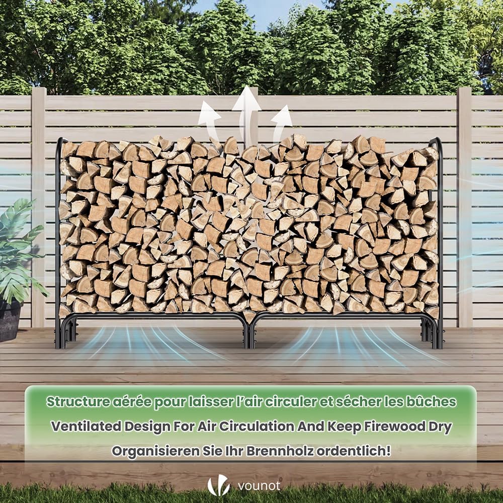 VOUNOT Kaminholzregal Aussen Metall, Brennholzregal Aussen, Feuerholzregal Outdoor mit wasserdichte