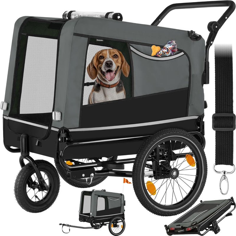 tectake® Fahrradanhänger multifunktional - als Hunde Anhänger Wagen für Fahrrad und e Bike, Jogger o