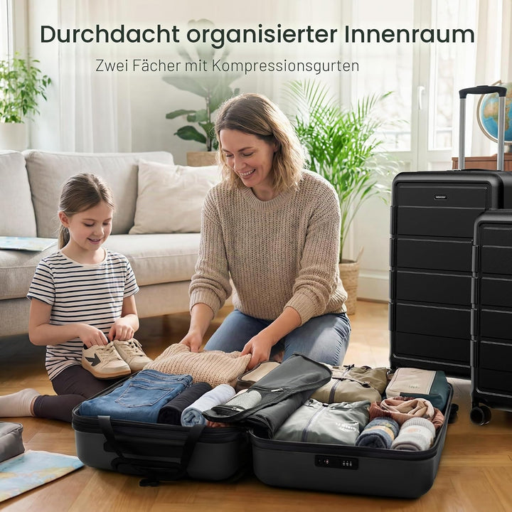 SHOWKOO Kofferset 3 Teilig Hartschale Leicht ABS+PC Erweiterbar Reisekoffer Haltbar Trolley Handgepä