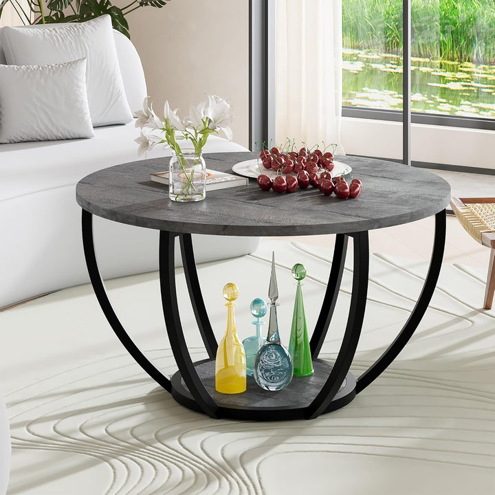 HOMERECOMMEND Couchtisch Rund,Runder Couchtisch,Sofatisch mit Ablage,Beistelltische mit stauraum,Woh
