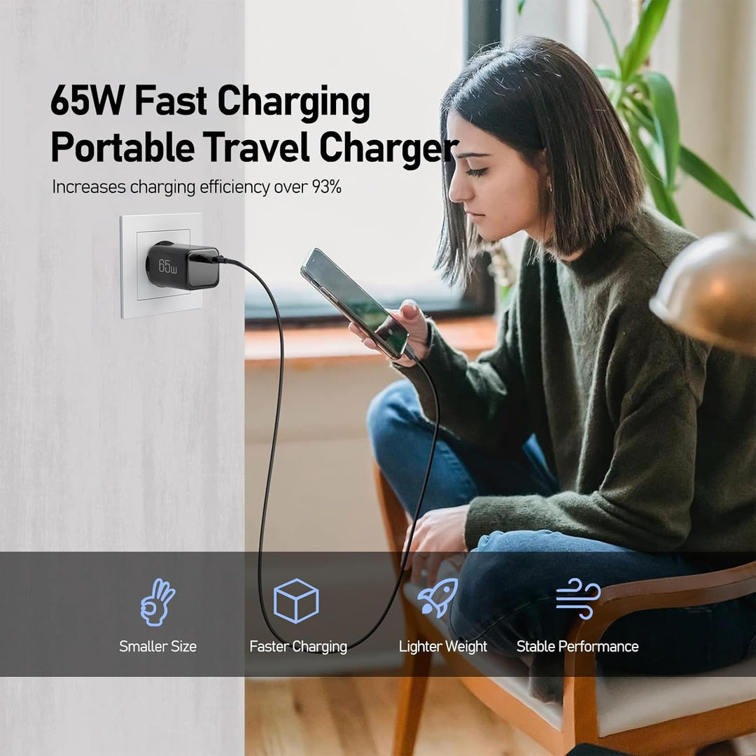 2 Stück 65W USB C Ladegerät Netzteil GaN Fast USB PD Charger Adapter Handy Schnellladenetzteil Steck