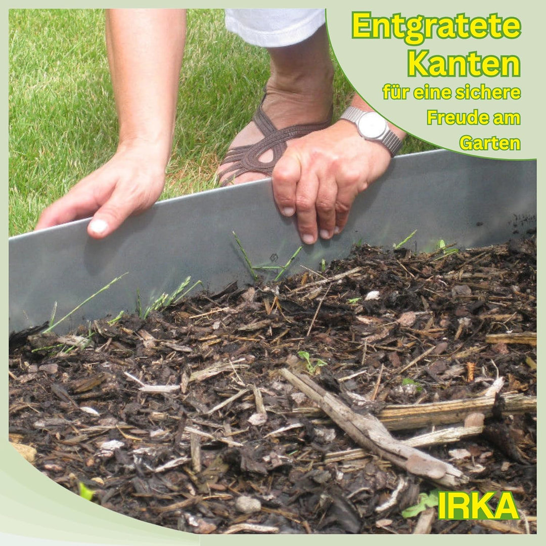 IRKA Rasenkantenband 15 cm x 15m x 1mm Flexible Beeteinfassung | Rasenkante Metall verzinkt 15cm mit