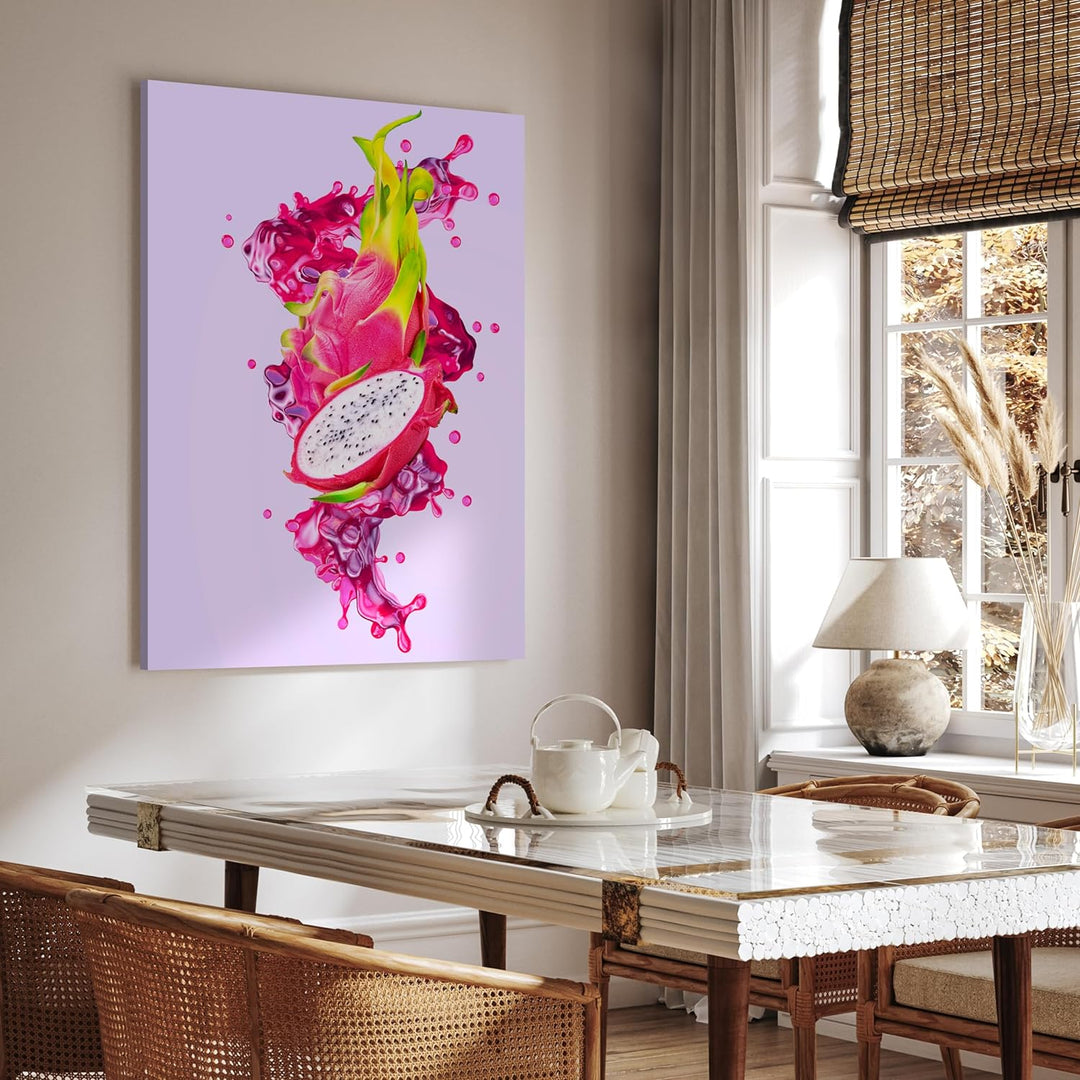 wandmotiv24 Obst & Gemüse als Leinwandbild, 60x45cm, Hochformat, Drachenfrucht & Saft, Küche, Lebens