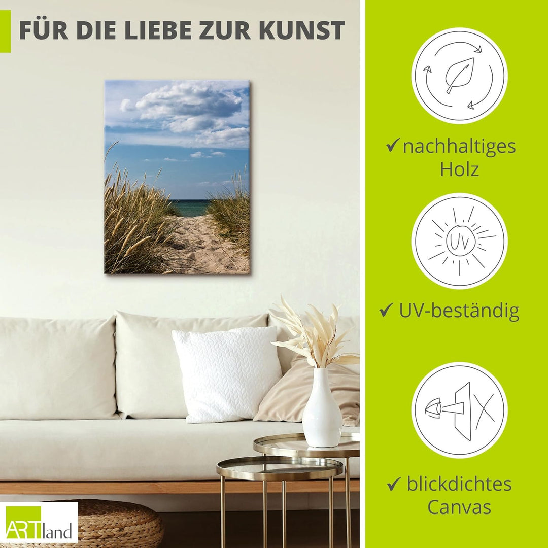 ARTland Leinwandbilder Wandbild Bild auf Leinwand 60x80 cm Wanddeko Strand Meer Küste Düne Gräser Hi