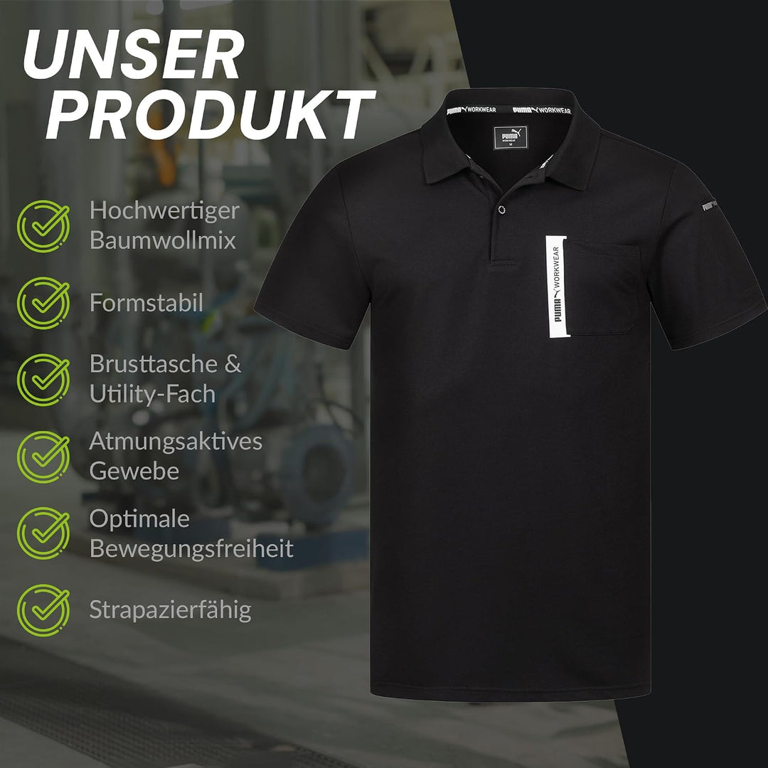 PUMA Workwear Advanced – Poloshirt Herren Kurzarm – Arbeitsshirt mit Brusttasche und Utility Fach an
