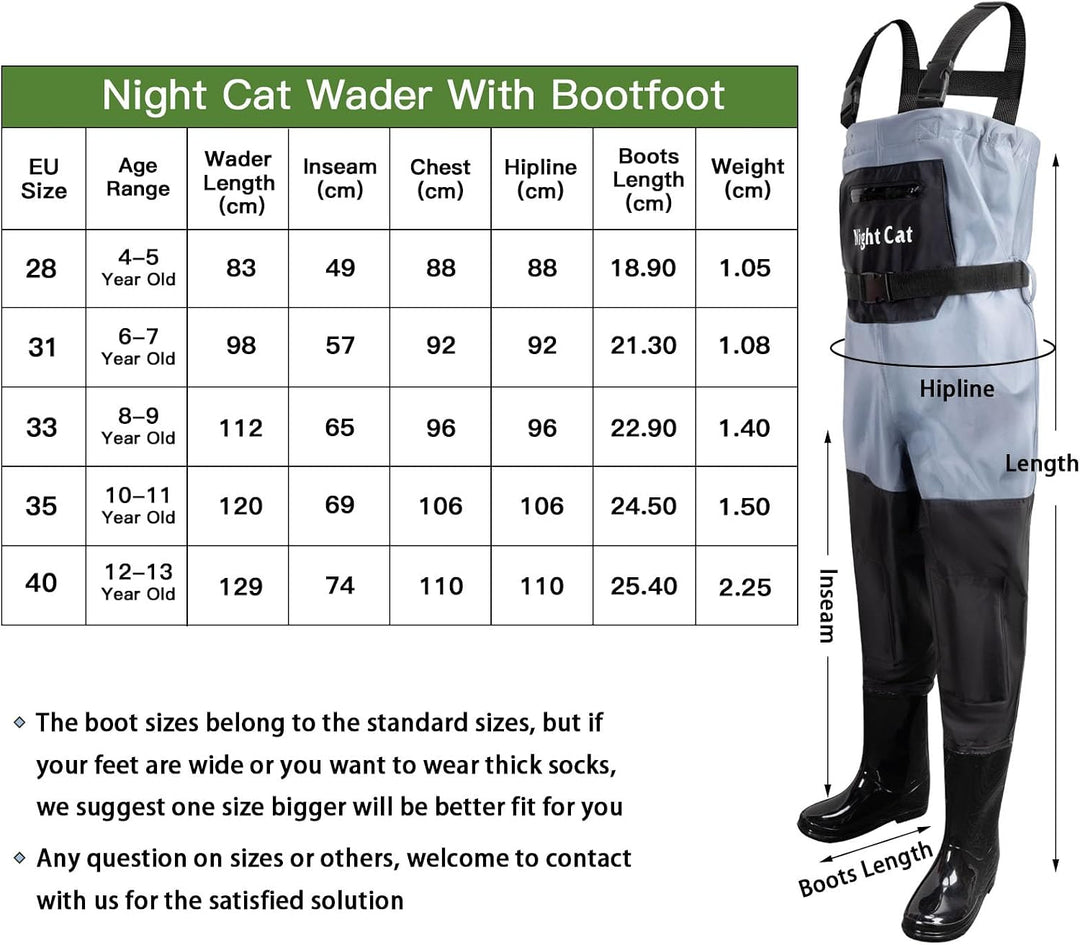 Night Cat Wathose Für Kinder Wathose mit Stiefeln wasserdichte Atmungsaktive Crosswater Waders Blau