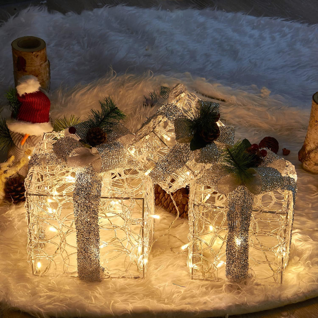 DELICHTER LED Weihnachtsdeko, 3PK Boxen weiss Acryl Weihnachten Boxen Lichter für Innen Aussen beim