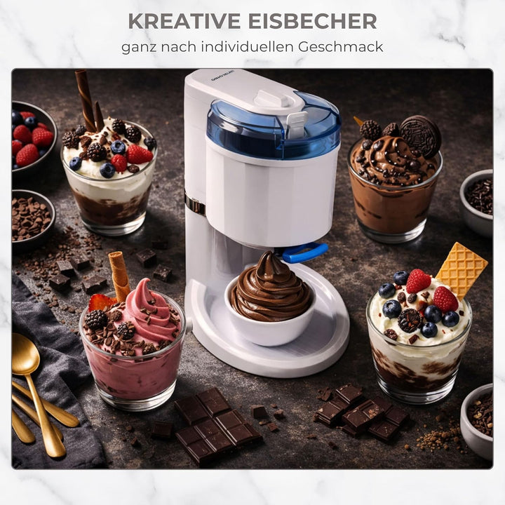 Gino Gelati GG-45W-Blue Creamy 4in1 Softeismaschine, Eismaschine, Frozen Yogurt-Milchshake Maschine,