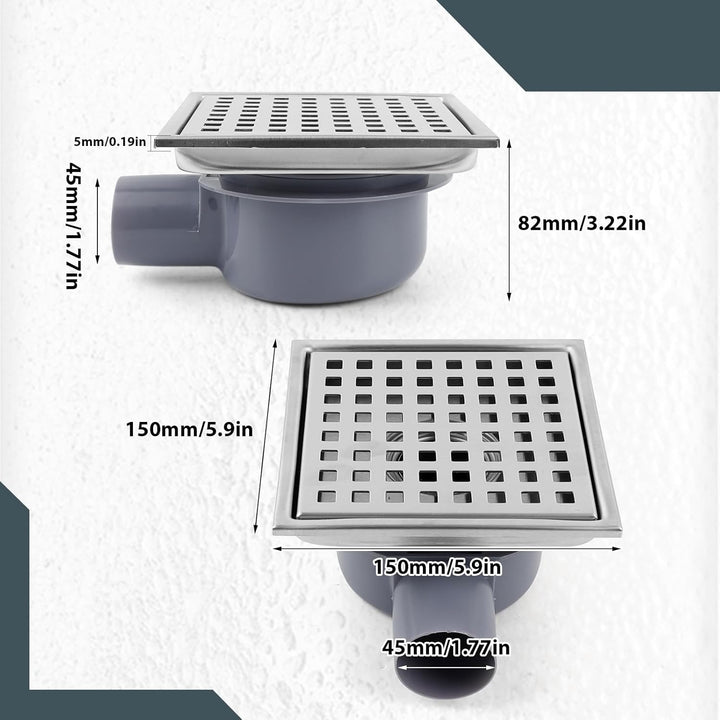 Edelstahl Duschablauf 15 * 15cm, Edelstahl Ablaufrinne Bodenablauf mit Geruchsverschluss und Ablaufr