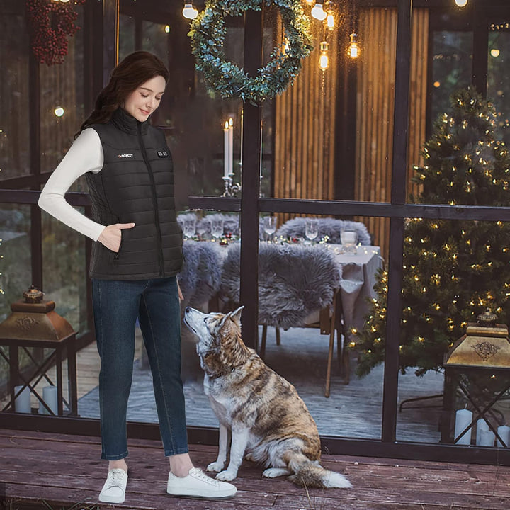 Gokozy Beheizbare Weste Damen - Heizweste Damen mit Powerbank Leichter und Wwarmer Mantel | Beheizba