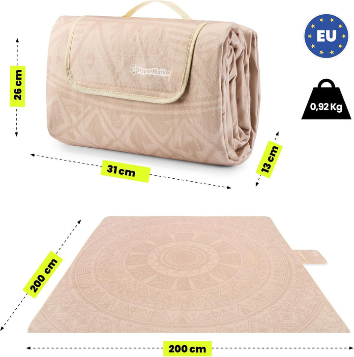 HyperMotion Picknickdecke XXL 200x200 cm Boho wasserfest Beige | XXL Picknickdecke mit wasserfester