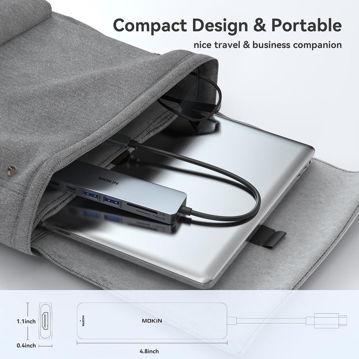MOKiN USB C Hub Type C Adapter 6 in 1 USB-C Hub mit HDMI 4K@30Hz, 2*USB 3.0 Ports/1*USB 2.0 Anschlüs
