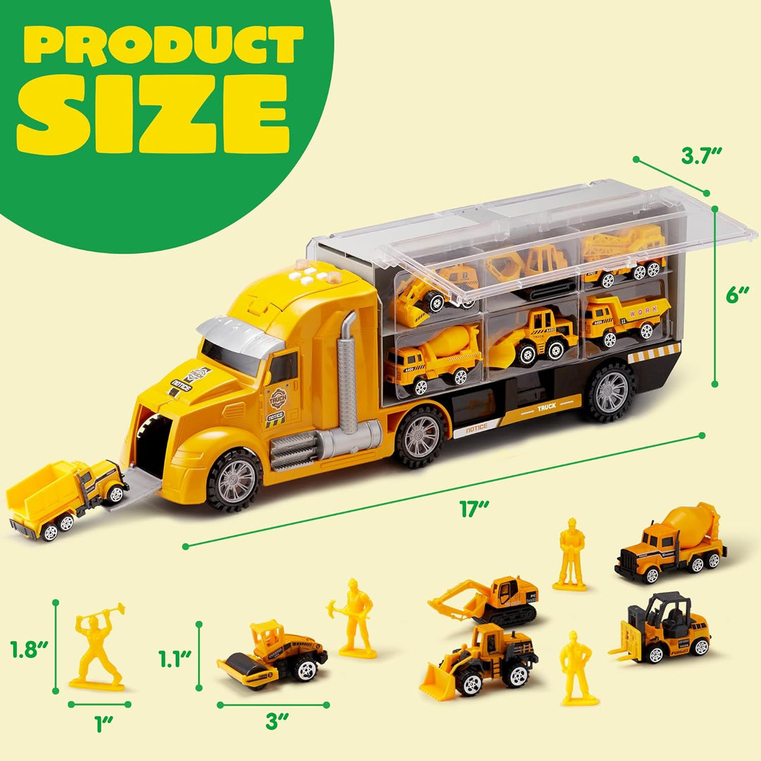 JOYIN 25-in-1-Spielzeugset aus Druckguss-Baufahrzeugen (einschliesslich Transporter, Bagger, Kipper,