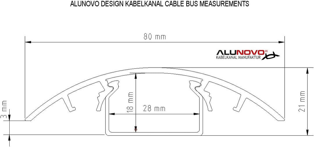 TV Design Aluminium Kabelkanal in silbermatt eloxiert in verschiedenen Längen von ALUNOVO (Länge: 60