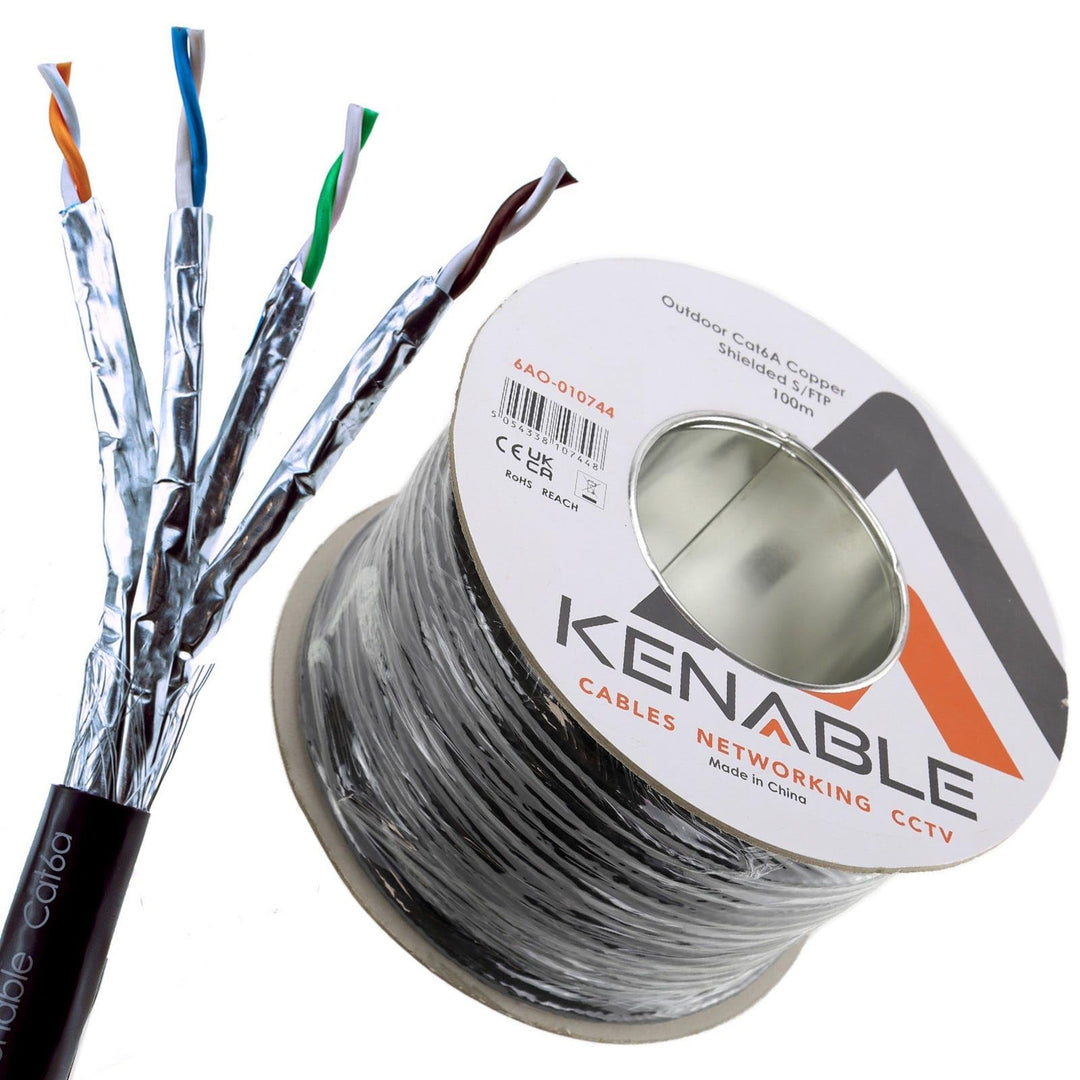 kenable Aussen Abgeschirmtes CAT6A Aussen Verwendung Kupfer Ethernet Kabel SF/FTP Kabelrolle 100 m [
