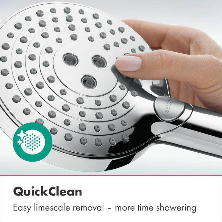 hansgrohe Raindance Select S - wassersparender Duschkopf 5,7 l/min (EcoSmart+), Handbrause mit 3 Str