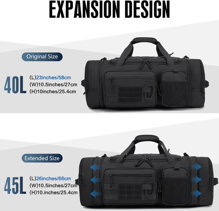 Taktische Reisetasche Sporttasche 50-55L Erweiterbar 3-in-1 Sporttaschen Herren Mittel mit Schuhfach