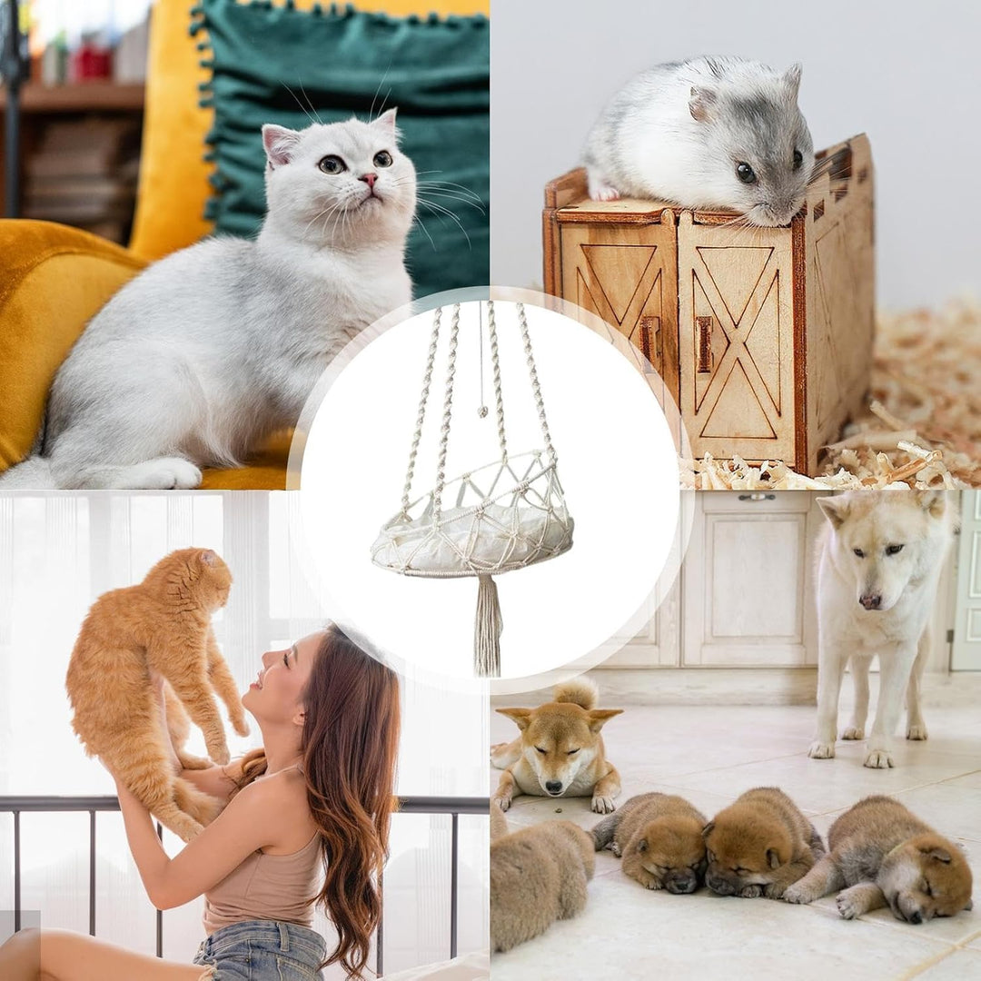 Generisch Katzenschaukel-Hängematte Boho-Schaukelbett-Hängematte Handgestrickt Makramee-Katzenbett B