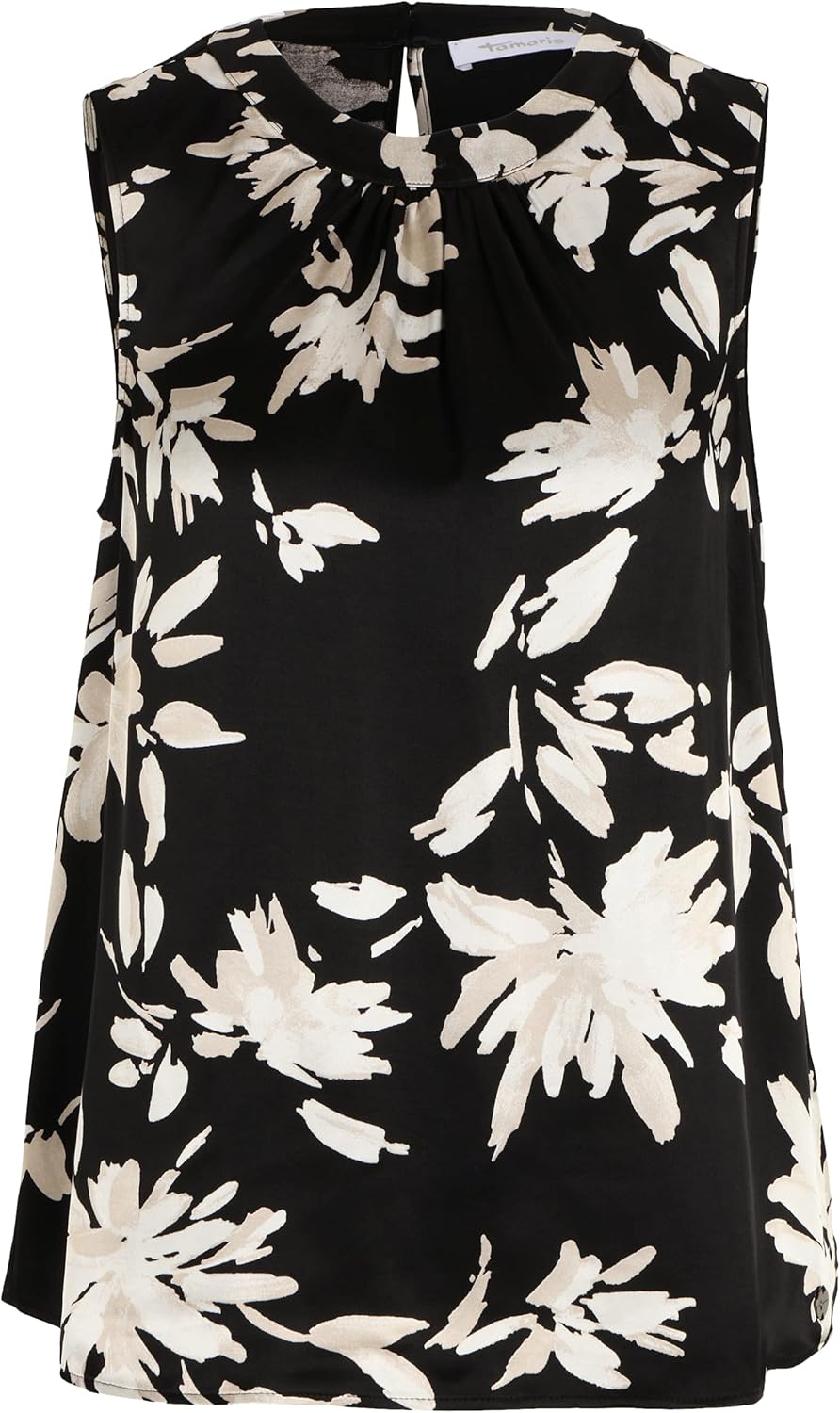 Tamaris Damen AVEIRO AOP Gewebtes Rundhalsausschnitt Top, Black Flower Aop