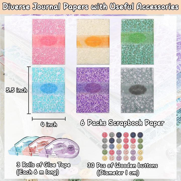 156 Blatt strukturiertes Scrapbook-Papier und Mesh-Gewebe sortiertes Set, 6er-Pack gemischtes Spezia