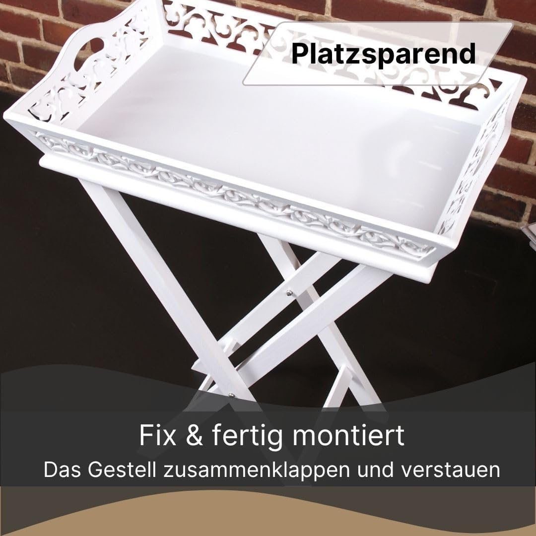 DESIGN DELIGHTS Verspieltes HOLZTABLETT Landhaus | 63 cm, 2-teilig, Weiss | Serviertisch, Tabletttis