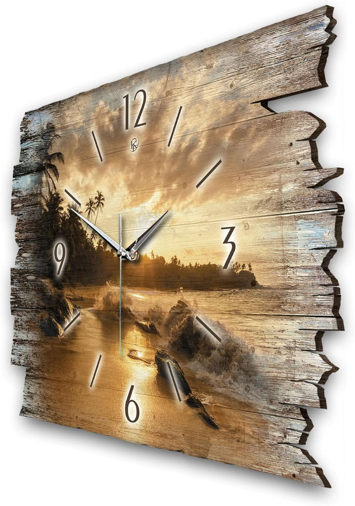 Kreative Feder Beach Landhaus Shabby Style Designer Wanduhr Quarzuhr aus Holz *Made in Germany leise