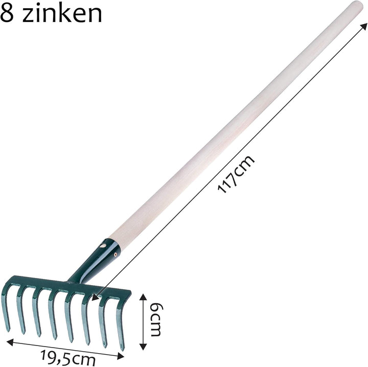 KADAX Rechen aus Metall, Flache Harke mit Stiel aus Holz, Laubbesen für Garten, Beet, Laubrechen, Ra