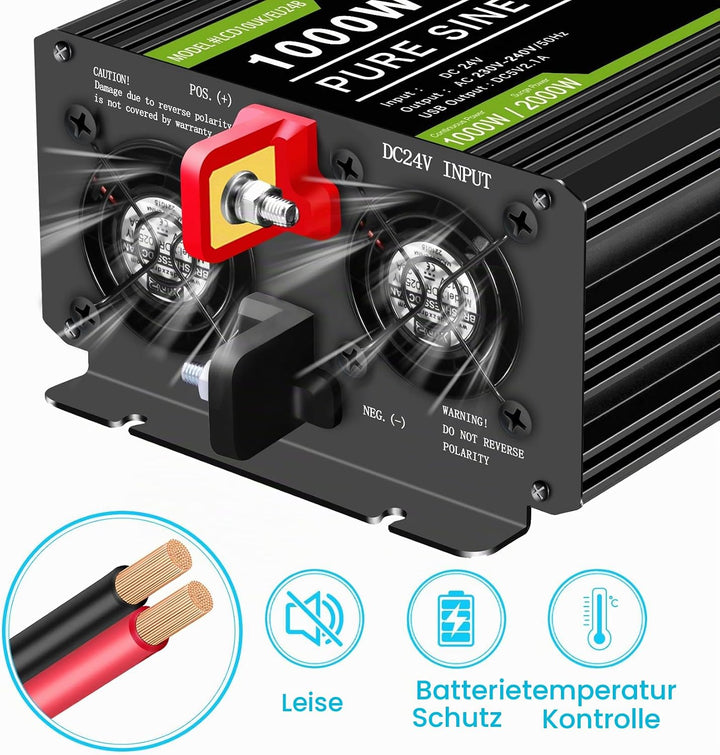 NOVOPAL 3000W Reiner Sinus Wechselrichter -Spannungswandler 24v auf 230v mit LCD Display Fehlercodes