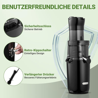 AMZCHEF Ganzfrucht Entsafter - 80MM grosse Öffnung Slow Juicer - Entsafter Gemüse und Obst Testsiege