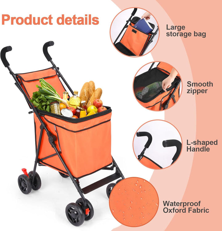 Faltbarer Einkaufswagen, patentiert, 27,2 kg Kapazität, minimalistisch, Orange