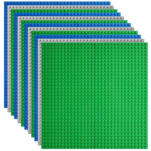 Lekebaby 12 Platten-Set Bauplatte Kompatibel mit Meisten Marken, 25 * 25cm, Grüne Blaue Graue Grundp