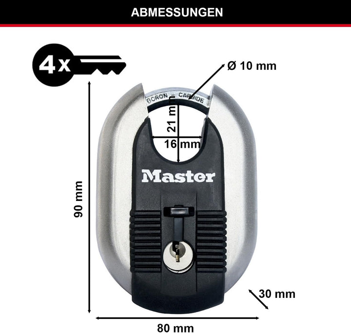 MASTER LOCK Disc-Vorhängeschloss [Schlüssel] [Edelstahl] [Aussenbereich] M187EURD - Ideal für Lagerr