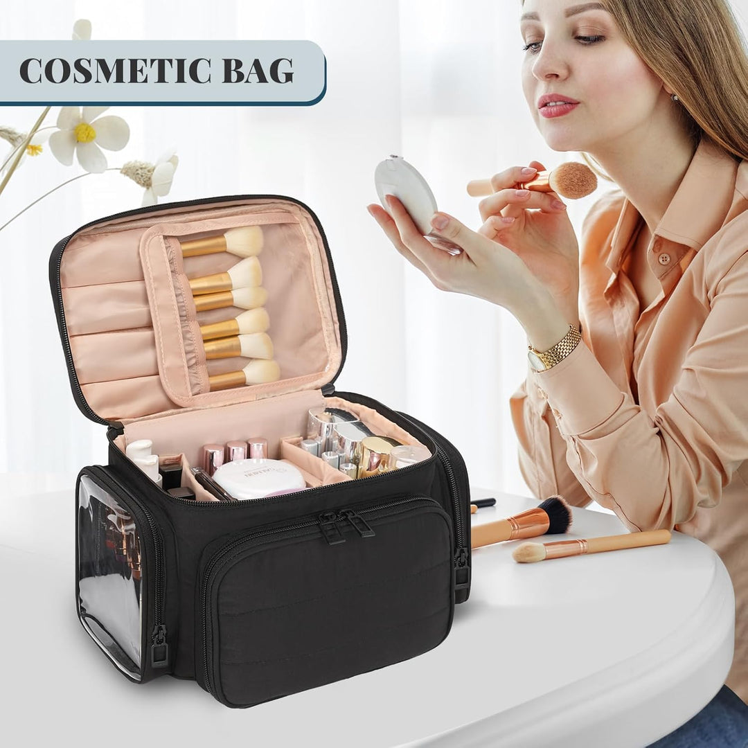 Kosmetiktasche Gross, Reise Make Up Tasche Damen Schminktasche mit Pinselhalter Fach, Portable Makeu